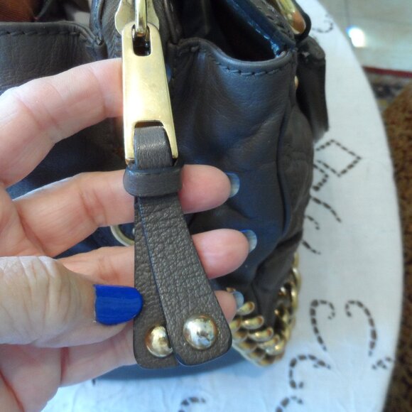 Marc Jacobs Brown Napa Leather Quilted Shoulder/Tote Bag w/ Gold Metal Chain - Picture 8 of 16